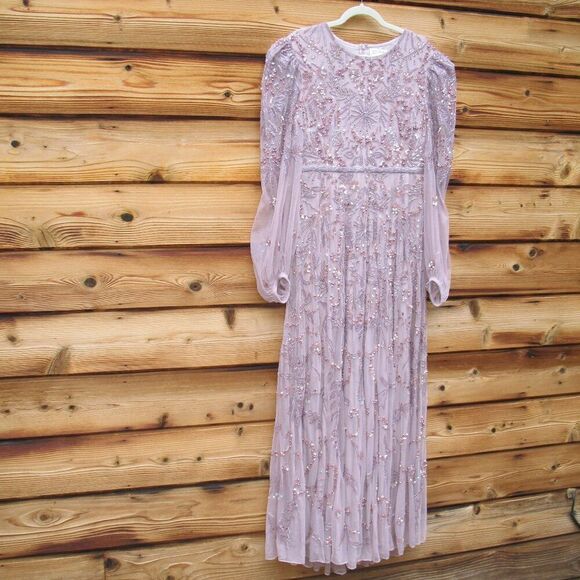 MAC DUGGAL $798 93930 Purple Puff Sleeve Embellished A Line Gown Dress - Picture 6 of 14